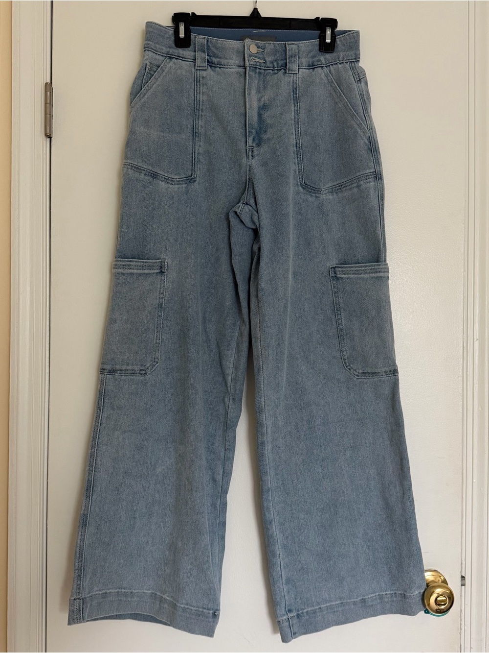 Democracy Ab Technology Cargo Wide Leg High Rise Mid Blue Denim Size 8